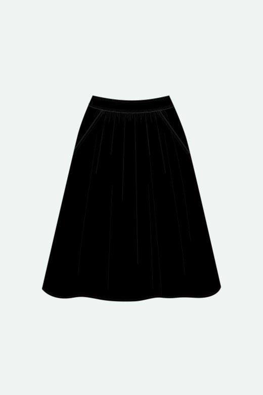 Jeanette Midi Pleated Skirt — BLACK