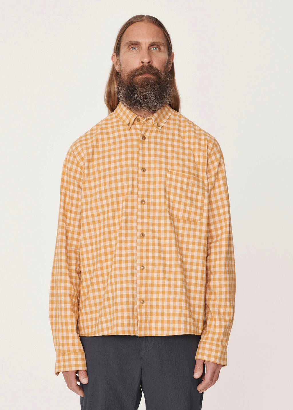Dean Linen Cotton Check Shirt — YELLOW