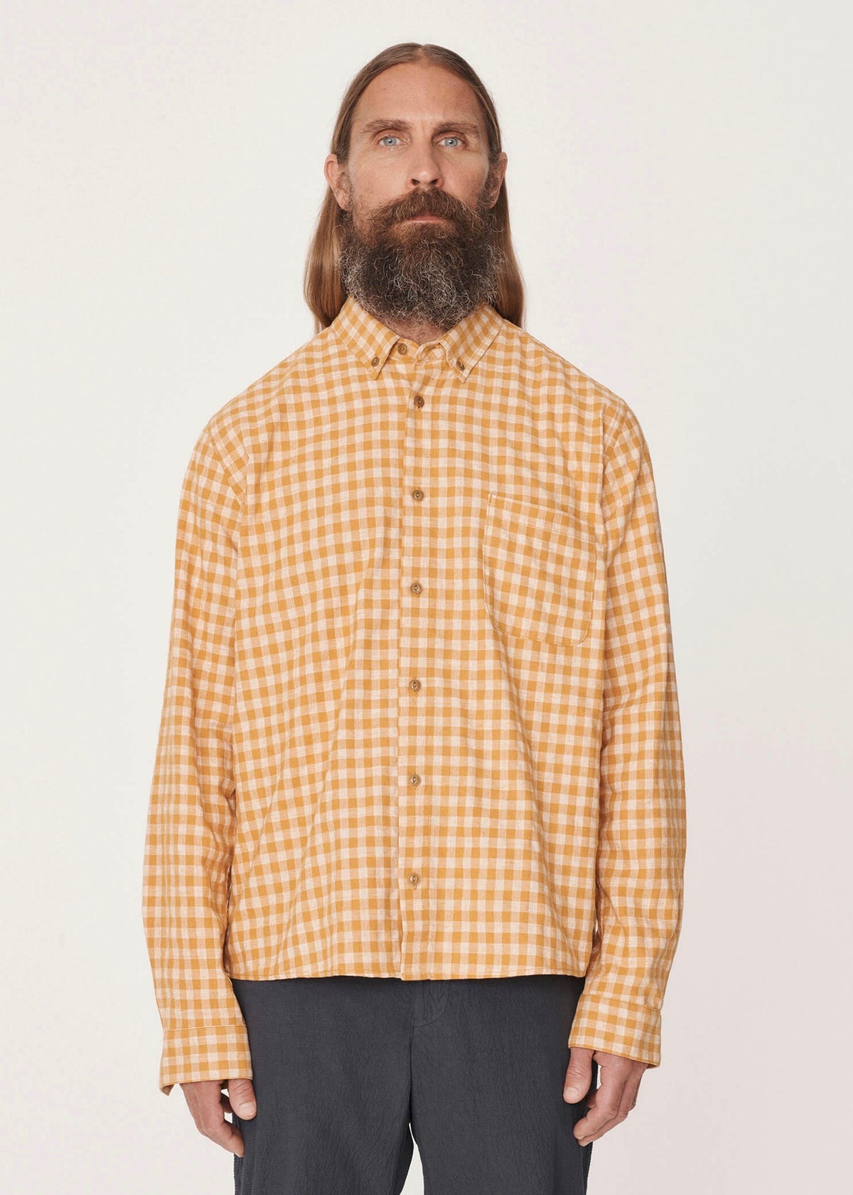 Dean Linen Cotton Check Shirt — YELLOW