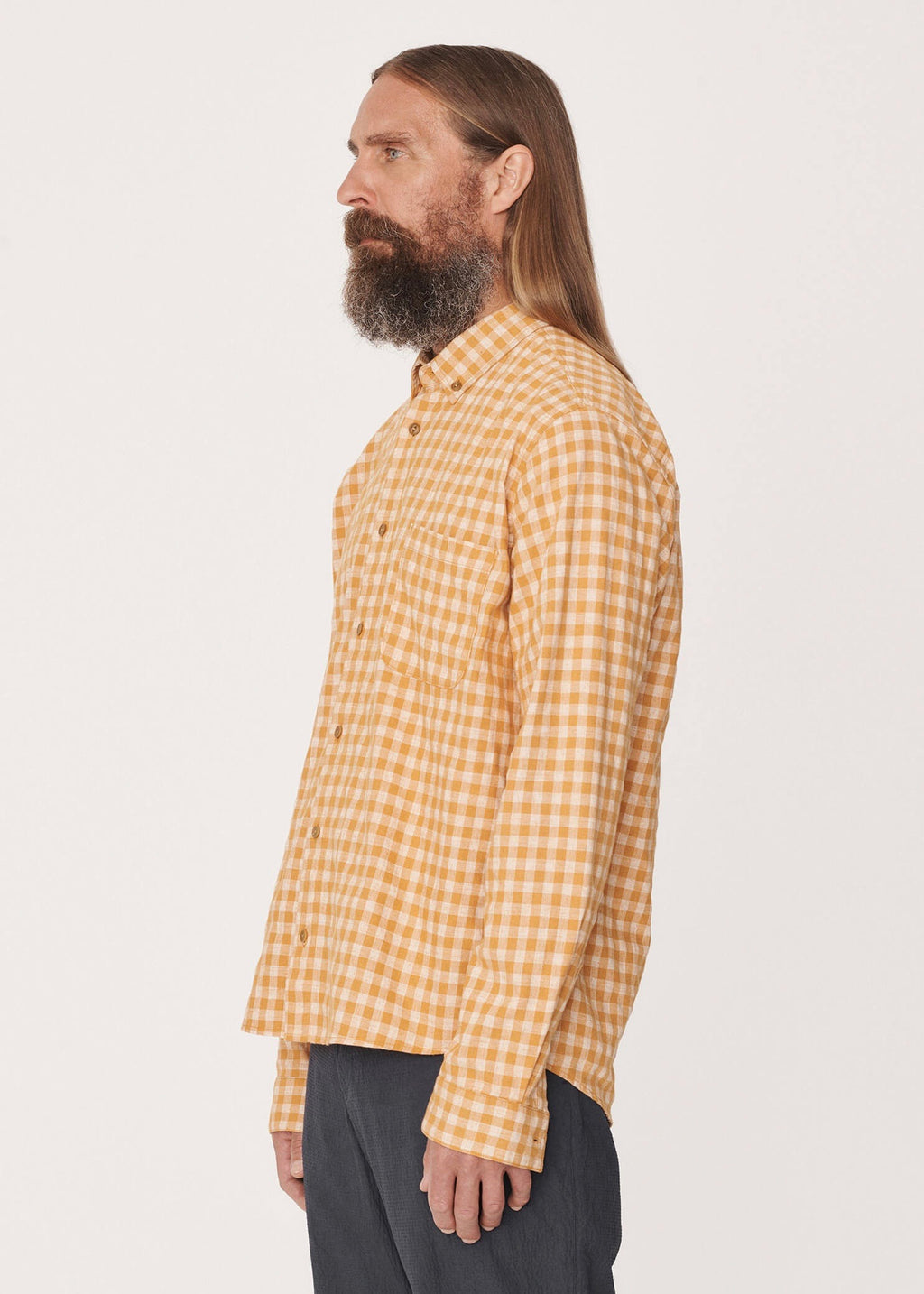 Dean Linen Cotton Check Shirt — YELLOW