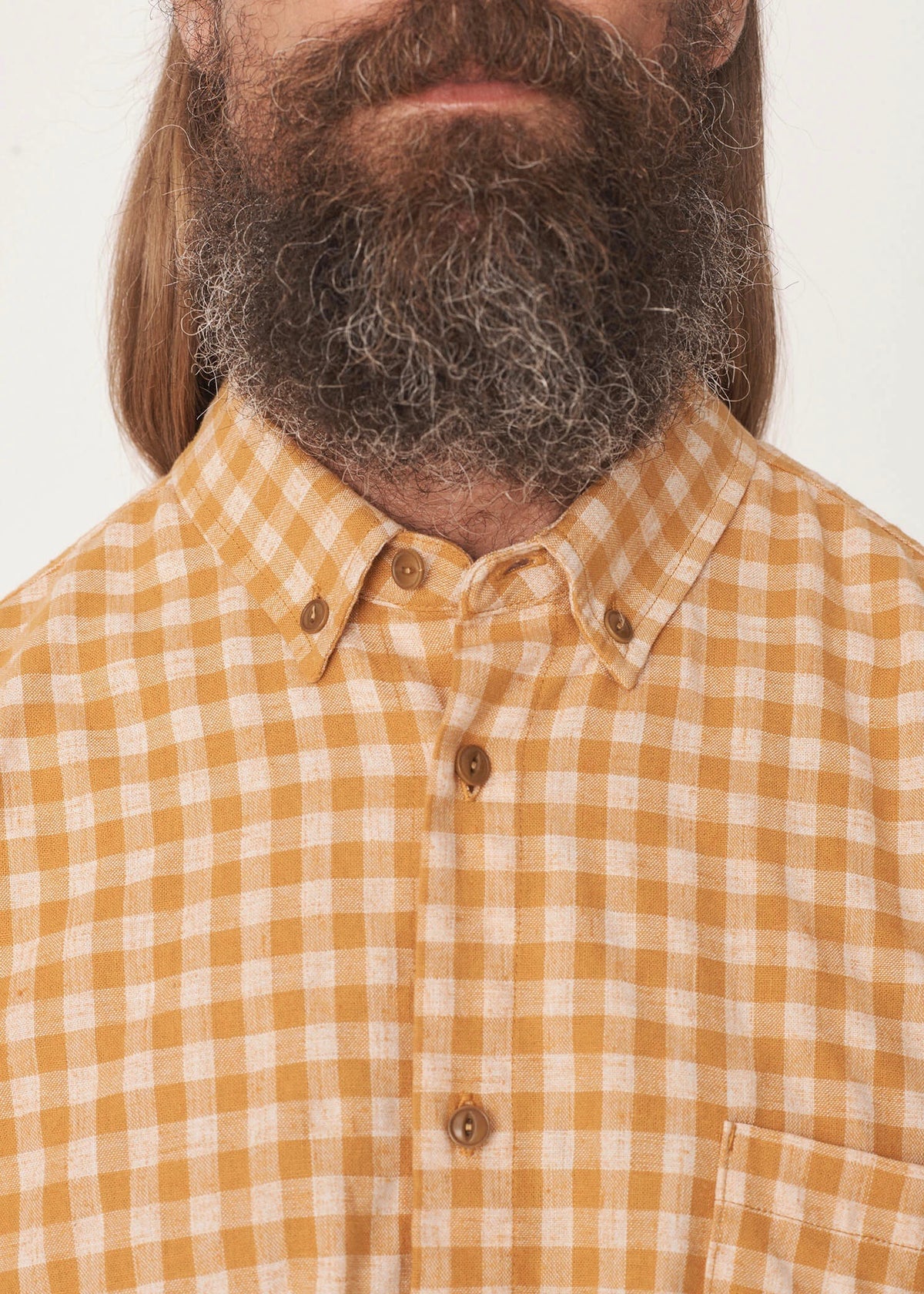 Dean Linen Cotton Check Shirt — YELLOW