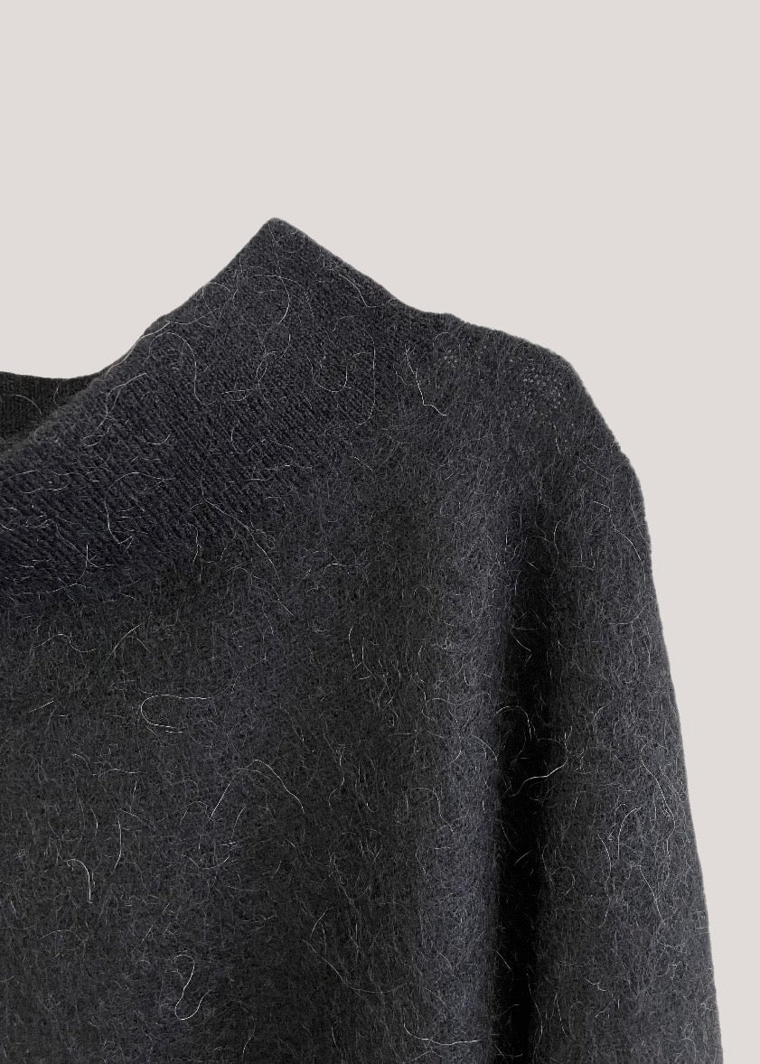 Soft Mohair Flared Skirt — BLACK