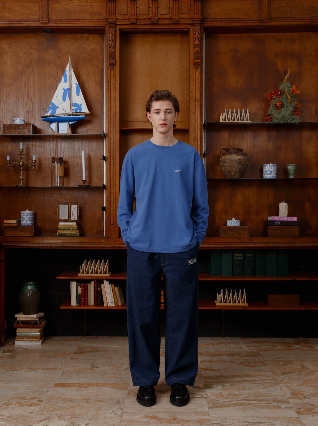Unisex "IN THE CLUB" Long-Sleeve Embroidered T-Shirt — BLUE
