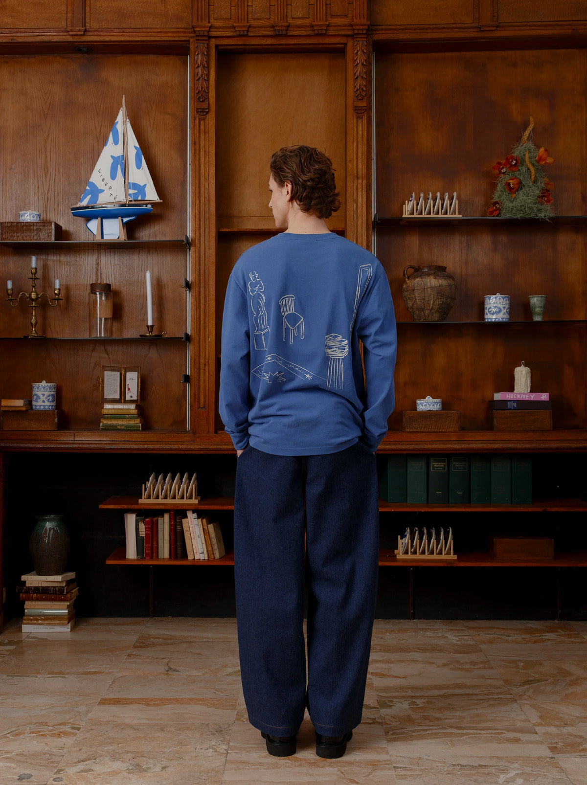 Unisex "IN THE CLUB" Long-Sleeve Embroidered T-Shirt — BLUE
