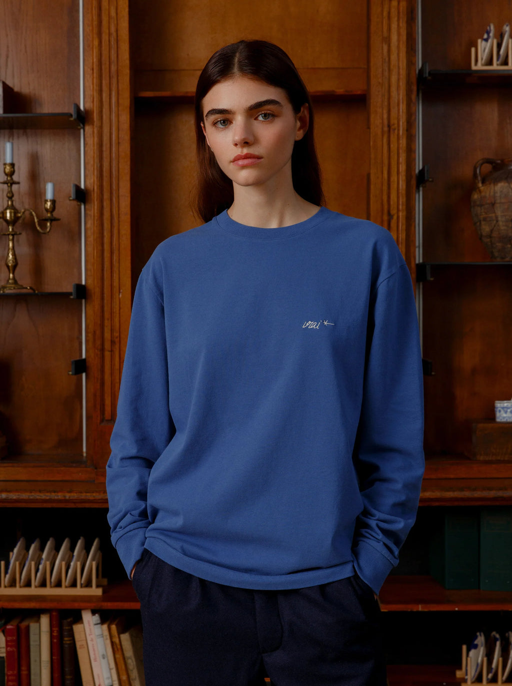 Unisex "IN THE CLUB" Long-Sleeve Embroidered T-Shirt — BLUE