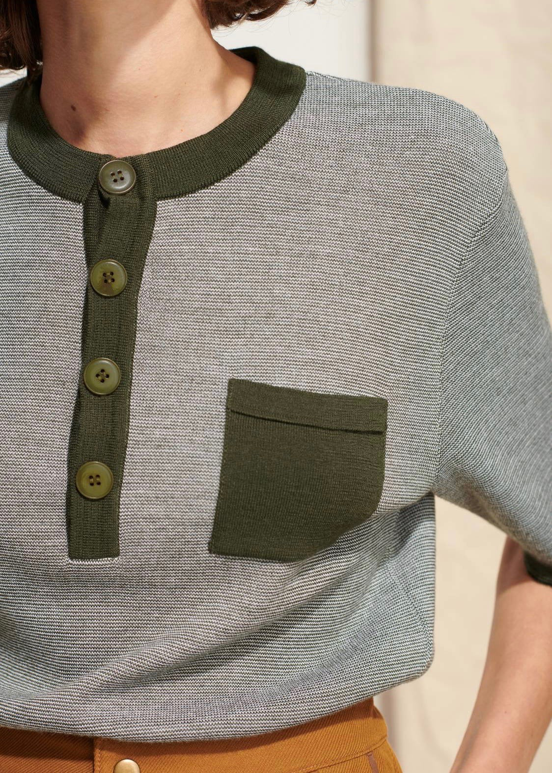 Suzon Tunisian Collar Sweater — GREY