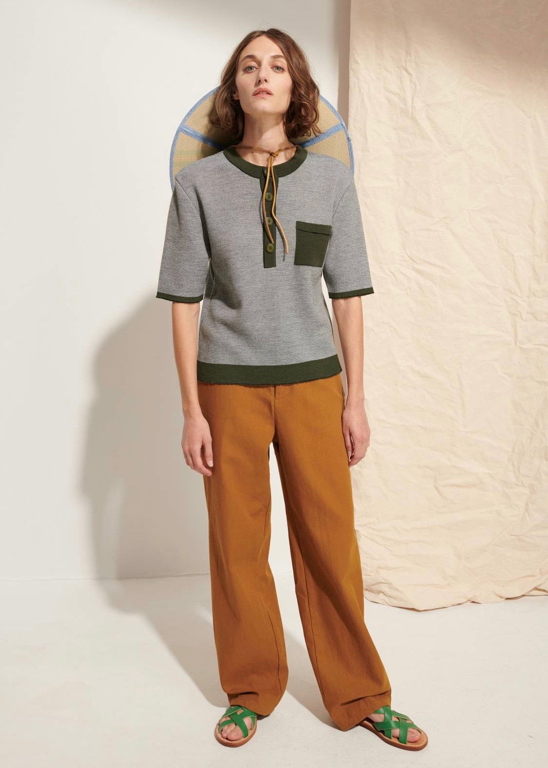 Suzon Tunisian Collar Sweater — GREY