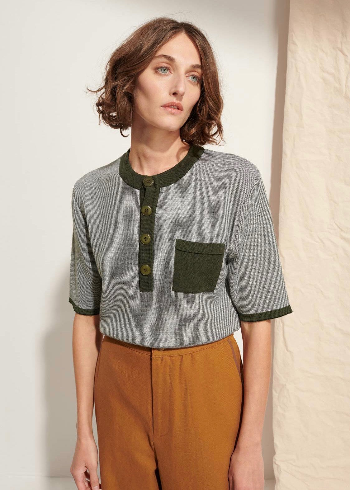 Suzon Tunisian Collar Sweater — GREY
