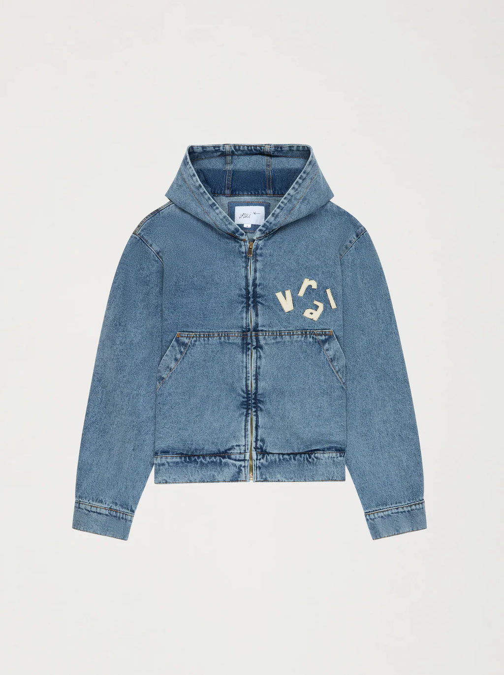 Unisex Patch Washed Denim Hooded Jacket — LIGHT BLUE