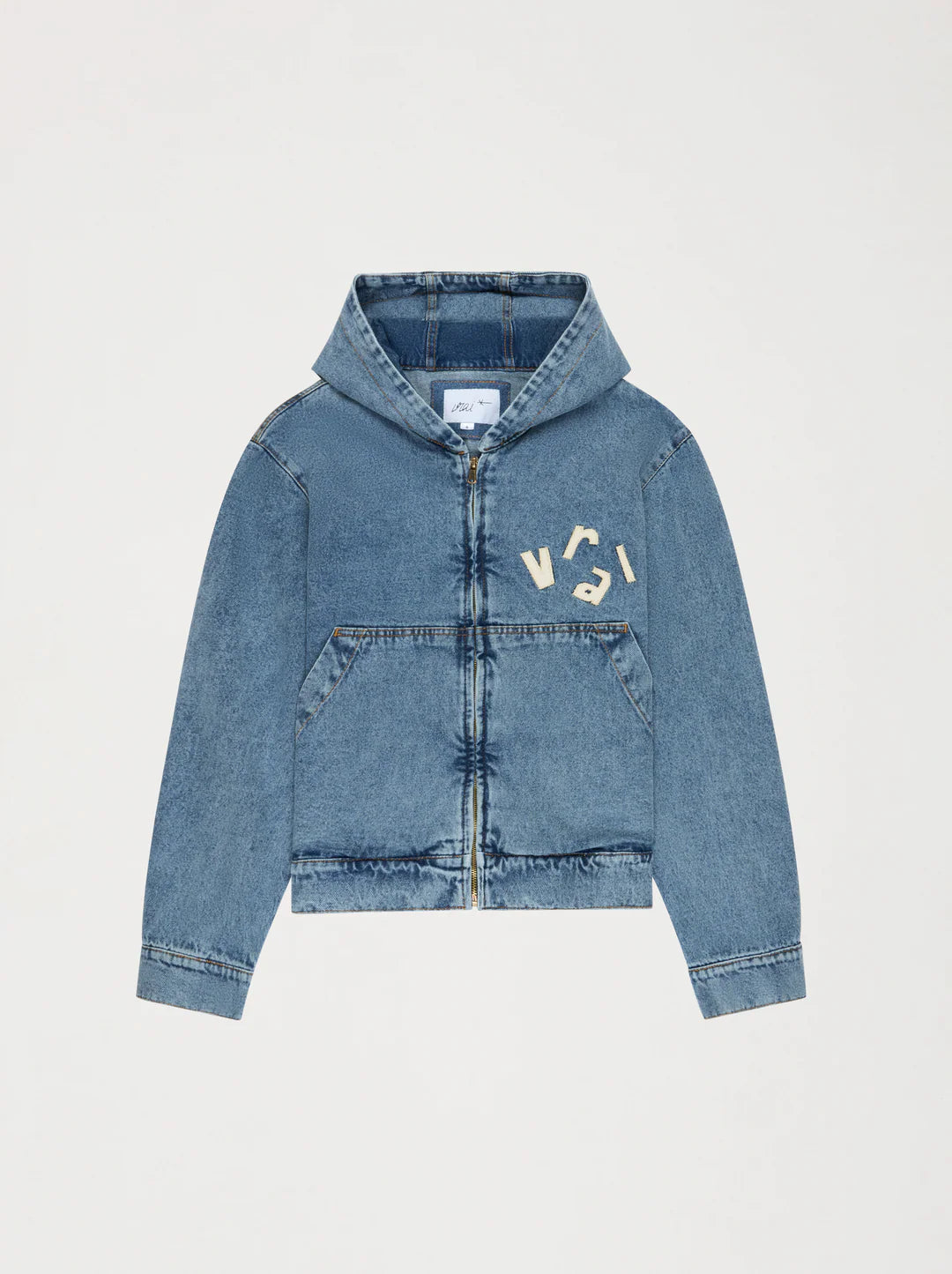 Unisex Patch Washed Denim Hooded Jacket — LIGHT BLUE