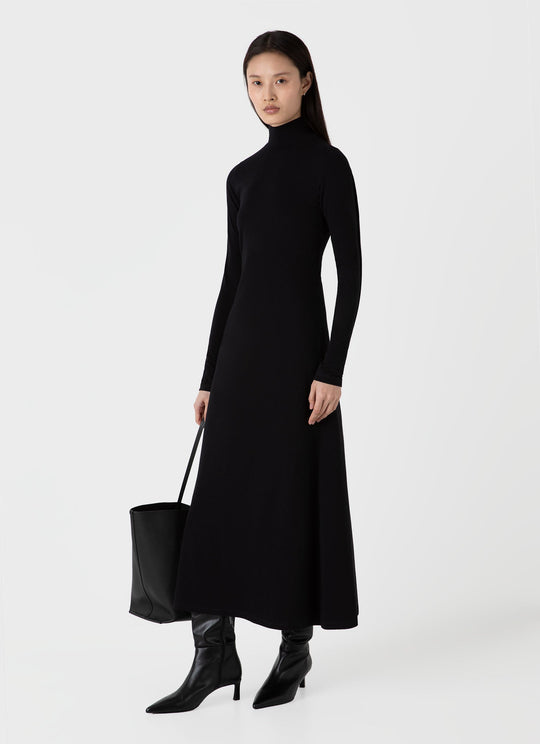 Mock Neck Dress — BLACK