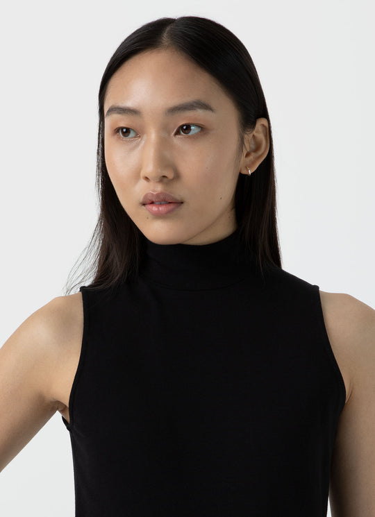 Sleeveless High Neck Top — BLACK