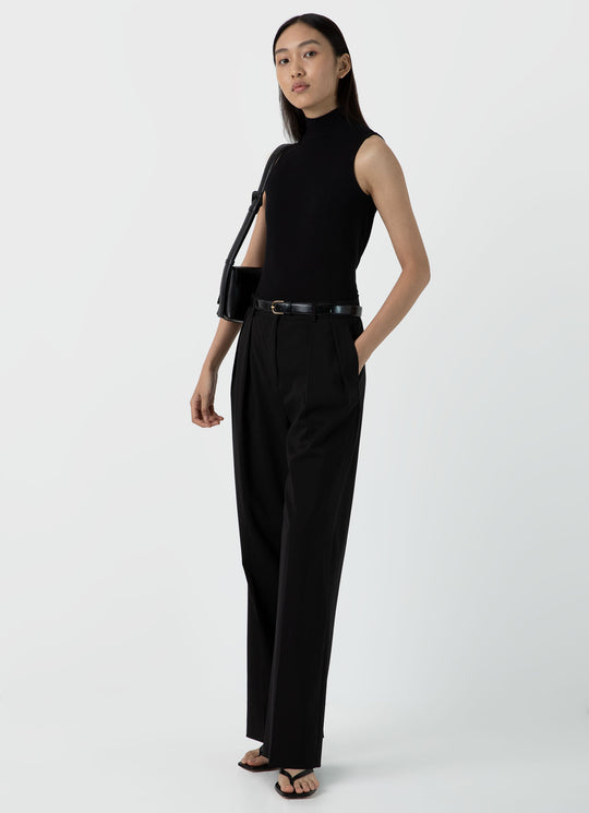 Sleeveless High Neck Top — BLACK