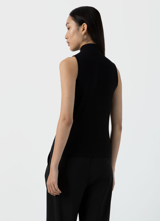Sleeveless High Neck Top — BLACK