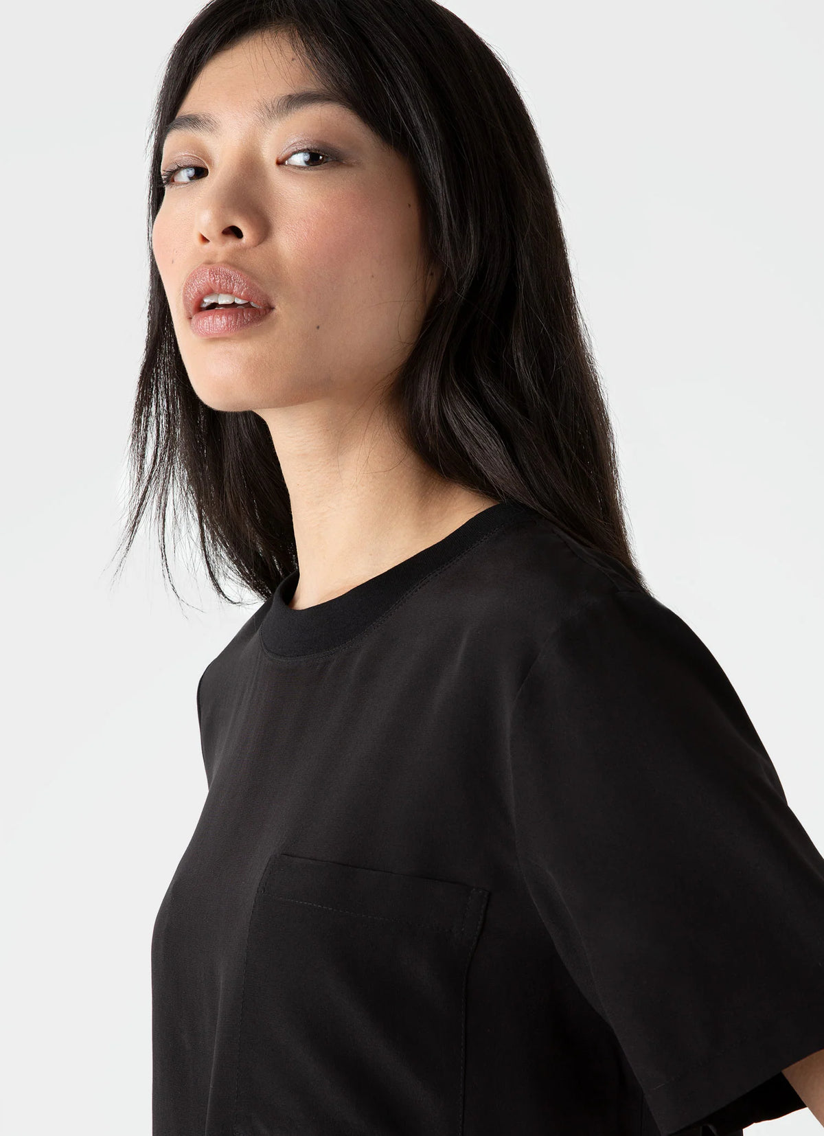 Woven Silk T Shirt — BLACK