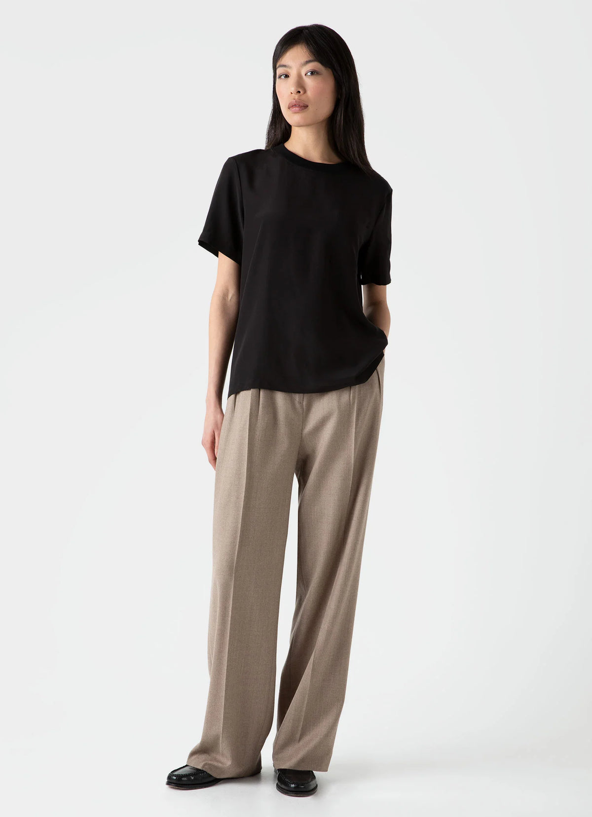 Woven Silk T Shirt — BLACK