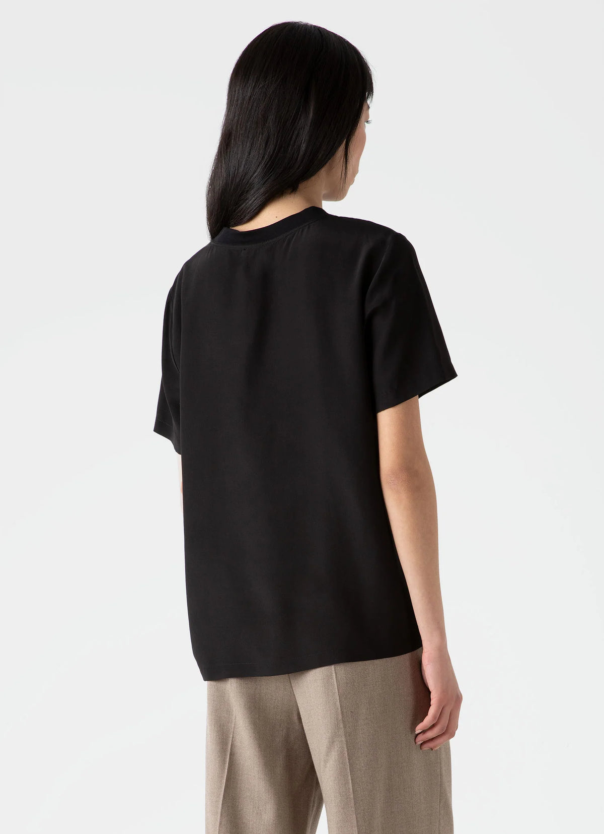 Woven Silk T Shirt — BLACK