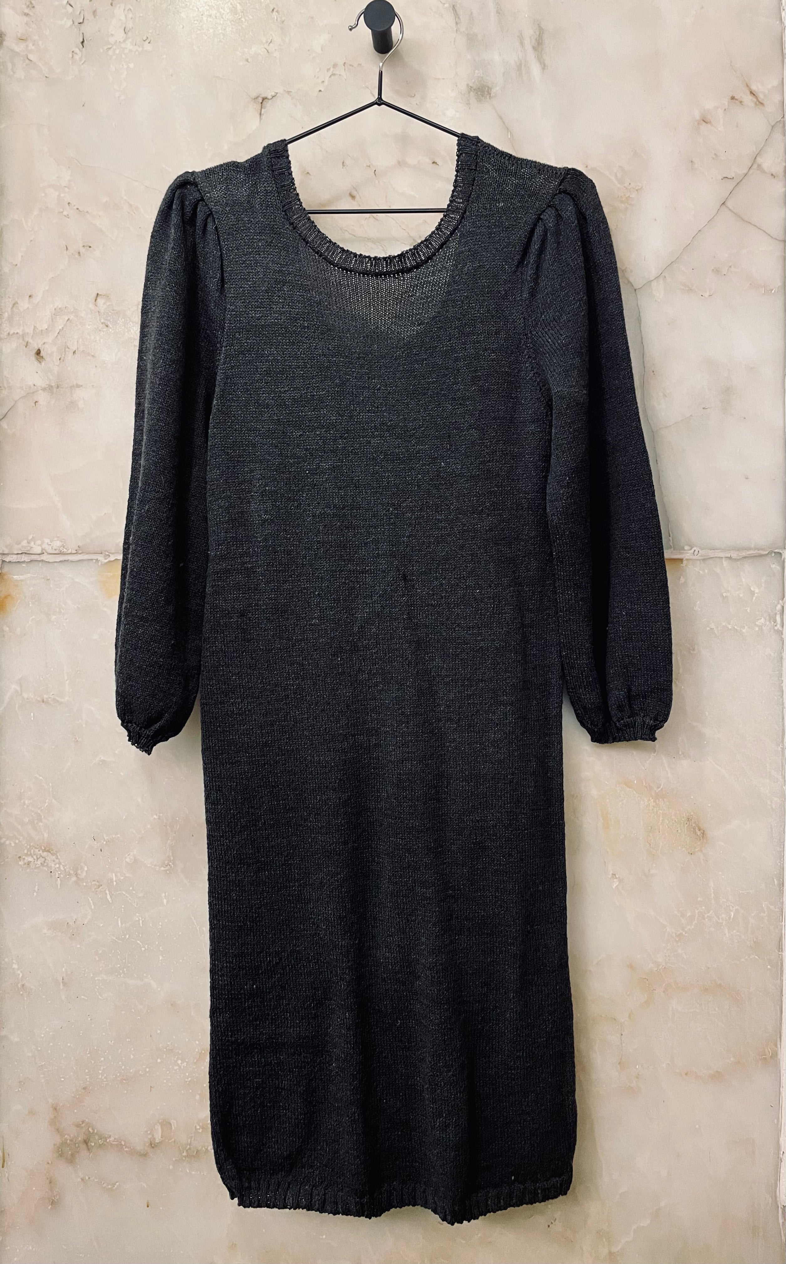 Puff Wide Round Collar LS Dress — ANTHRACITE