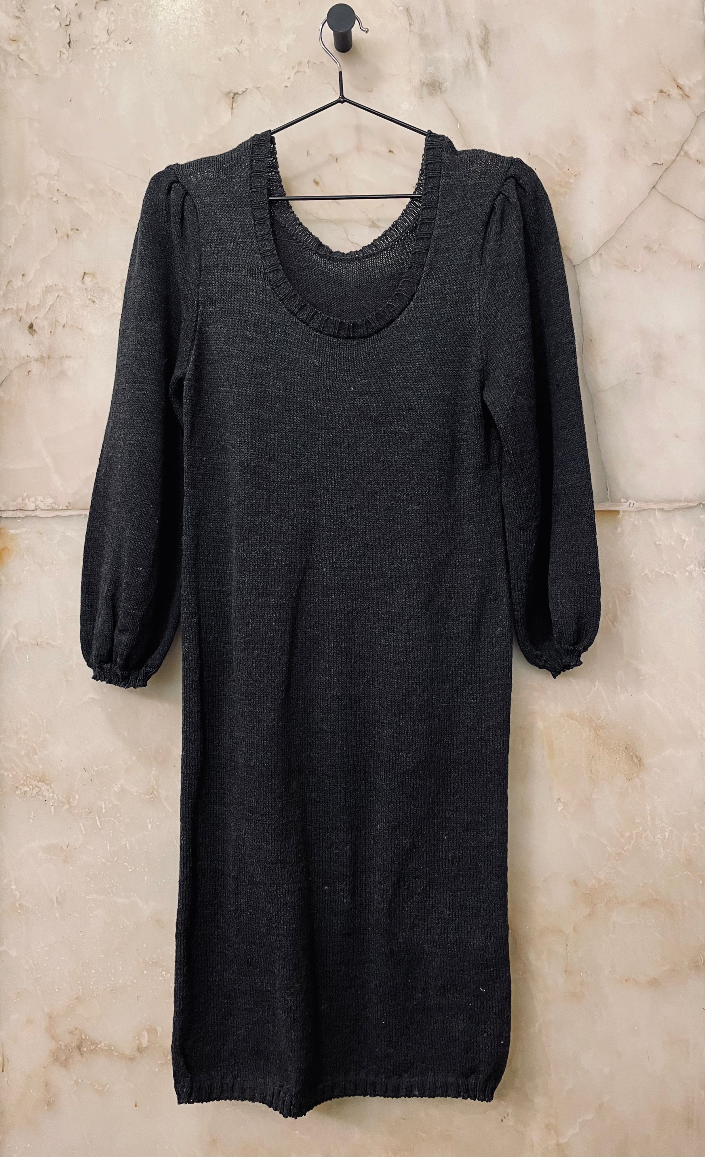 Puff Wide Round Collar LS Dress — ANTHRACITE